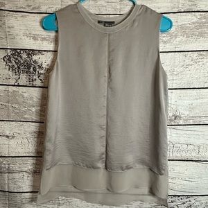 Vince Womens Sleeveless Crew Neck Sheer Trim Silk Top Gray Size Extra Small